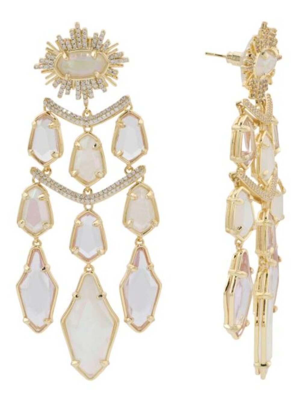 KENDRA SCOTT Gold Alexandria White Mix Tier Statement Earrings